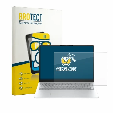 Vorderseite einer Produktverpackung mit dem Markenlogo BROTECT. Daneben ist das Gerät HP OmniBook 3 16 16-bw0750ng mit dem zug