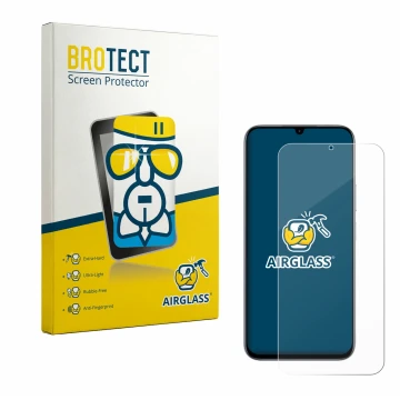 Vorderseite einer Produktverpackung mit dem Markenlogo BROTECT. Daneben ist das Gerät realme C100 4G mit dem zugehörigen Displ