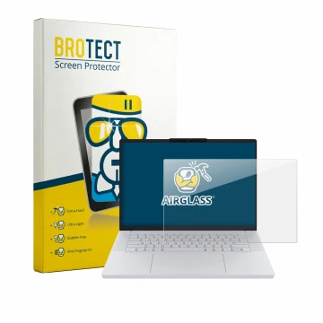 Vorderseite einer Produktverpackung mit dem Markenlogo BROTECT. Daneben ist das Gerät Lenovo Googlebook 15 mit dem zugehörigen