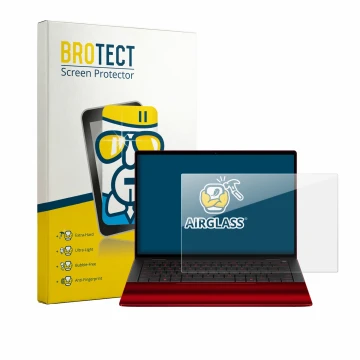 Vorderseite einer Produktverpackung mit dem Markenlogo BROTECT. Daneben ist das Gerät HP Scuderia Ferrari Notebook mit dem zug