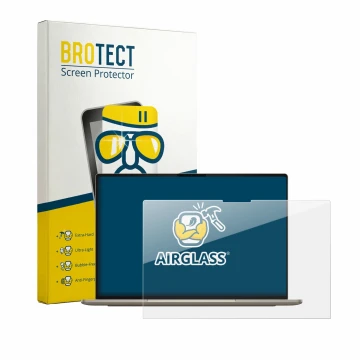 Vorderseite einer Produktverpackung mit dem Markenlogo BROTECT. Daneben ist das Gerät Dell XPS Googlebook mit dem zugehörigen 