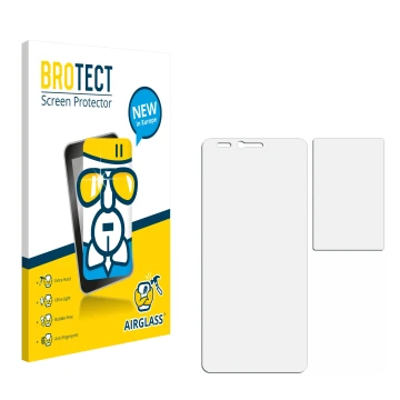 Vorderseite einer Produktverpackung mit dem Markenlogo BROTECT. Daneben ist der zugehörige Displayschutz.