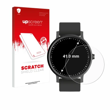 Vorderseite einer Produktverpackung mit dem Markenlogo upscreen. Daneben ist das Gerät Armbanduhren (Kreisrund, ø: 41 mm) mit 