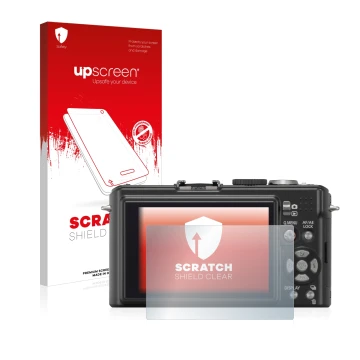 Vorderseite einer Produktverpackung mit dem Markenlogo upscreen. Daneben ist das Gerät Panasonic Lumix DMC-LX3 mit dem zugehör