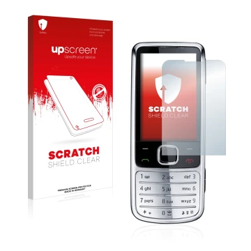 Vorderseite einer Produktverpackung mit dem Markenlogo upscreen. Daneben ist das Gerät Nokia 6700 classic mit dem zugehörigen 