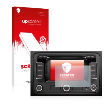 Vorderseite einer Produktverpackung mit dem Markenlogo upscreen. Daneben ist das Gerät Volkswagen Passat B7 2010-2015 RNS 315 