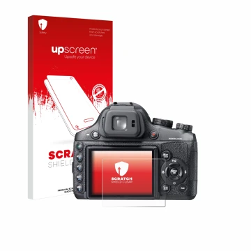 Vorderseite einer Produktverpackung mit dem Markenlogo upscreen. Daneben ist das Gerät Fujifilm FinePix X-S1 mit dem zugehörig