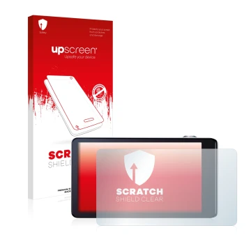 Vorderseite einer Produktverpackung mit dem Markenlogo upscreen. Daneben ist das Gerät Samsung Galaxy Camera EK-GC100 mit dem 