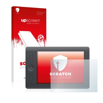 Vorderseite einer Produktverpackung mit dem Markenlogo upscreen. Daneben ist das Gerät Wacom Intuos Pro S mit dem zugehörigen 