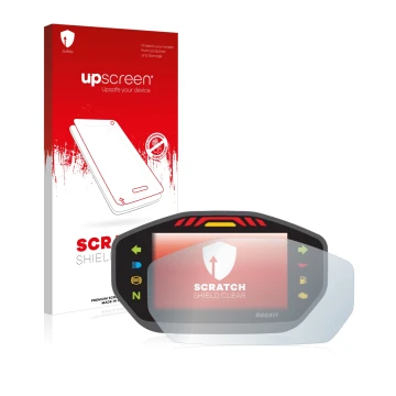 Vorderseite einer Produktverpackung mit dem Markenlogo upscreen. Daneben ist das Gerät Ducati Monster 1200S Colour-TFT-Display