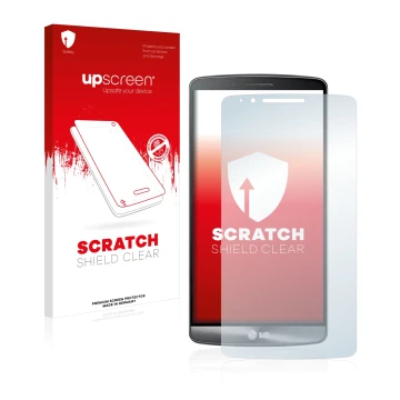 Vorderseite einer Produktverpackung mit dem Markenlogo upscreen. Daneben ist das Gerät LG G3 Cat. 6 mit dem zugehörigen Displa