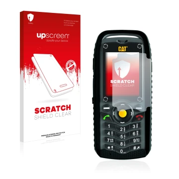 Vorderseite einer Produktverpackung mit dem Markenlogo upscreen. Daneben ist das Gerät Caterpillar Cat B25 mit dem zugehörigen