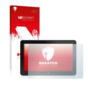 Vorderseite einer Produktverpackung mit dem Markenlogo upscreen. Daneben ist das Gerät Dell Venue 11 Pro 7140 (2013-2014) mit 