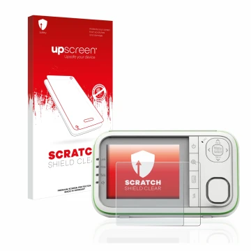 Vorderseite einer Produktverpackung mit dem Markenlogo upscreen. Daneben ist das Gerät Belkin Baby 1000 Babyphone mit dem zuge
