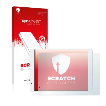 Vorderseite einer Produktverpackung mit dem Markenlogo upscreen. Daneben ist das Gerät Teclast X89HD mit dem zugehörigen Displ