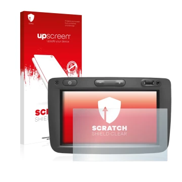 Vorderseite einer Produktverpackung mit dem Markenlogo upscreen. Daneben ist das Gerät Dacia Media Nav mit dem zugehörigen Dis