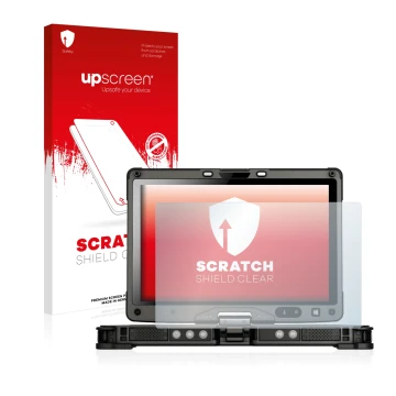 Vorderseite einer Produktverpackung mit dem Markenlogo upscreen. Daneben ist das Gerät Getac V110 mit dem zugehörigen Displays