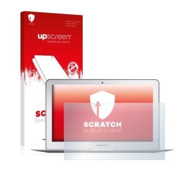 Vorderseite einer Produktverpackung mit dem Markenlogo upscreen. Daneben ist das Gerät Apple MacBook Air 11