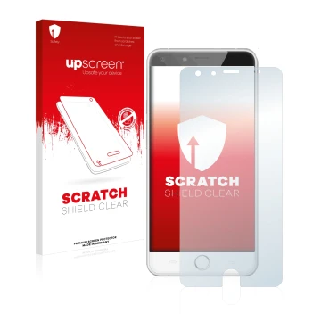 Vorderseite einer Produktverpackung mit dem Markenlogo upscreen. Daneben ist das Gerät Ulefone Be Touch 2 mit dem zugehörigen 