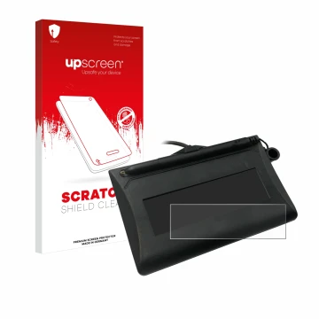 Vorderseite einer Produktverpackung mit dem Markenlogo upscreen. Daneben ist das Gerät Topaz T-LBK460-HSB-R mit dem zugehörige