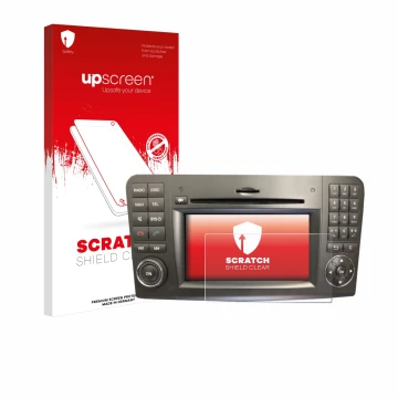 Vorderseite einer Produktverpackung mit dem Markenlogo upscreen. Daneben ist das Gerät Mercedes-Benz Comand APS 2.5 mit dem zu