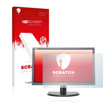 Vorderseite einer Produktverpackung mit dem Markenlogo upscreen. Daneben ist das Gerät Lenovo LT2323p mit dem zugehörigen Disp