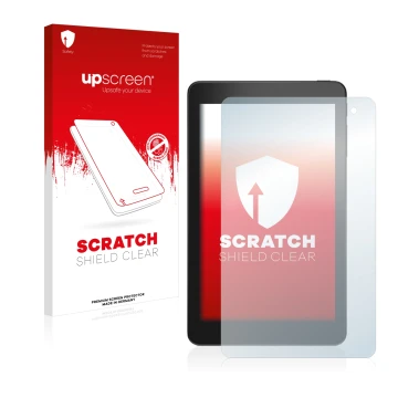 Vorderseite einer Produktverpackung mit dem Markenlogo upscreen. Daneben ist das Gerät Dell Venue 8 Pro 5855 mit dem zugehörig