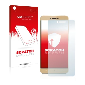 Vorderseite einer Produktverpackung mit dem Markenlogo upscreen. Daneben ist das Gerät Allview X3 Soul mit dem zugehörigen Dis