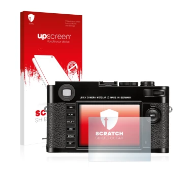 Vorderseite einer Produktverpackung mit dem Markenlogo upscreen. Daneben ist das Gerät Leica M (Typ 262) mit dem zugehörigen D