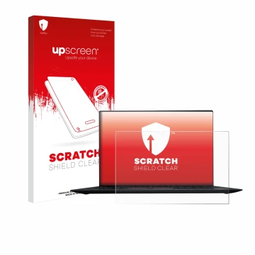 Vorderseite einer Produktverpackung mit dem Markenlogo upscreen. Daneben ist das Gerät Lenovo ThinkPad X1 Yoga (2. Gen.) mit d