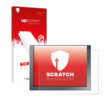 Vorderseite einer Produktverpackung mit dem Markenlogo upscreen. Daneben ist das Gerät Siemens Simatic HMI KTP 1200 Basic mit 