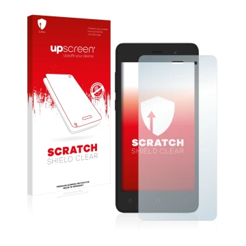 Vorderseite einer Produktverpackung mit dem Markenlogo upscreen. Daneben ist das Gerät Archos 45d Platinum mit dem zugehörigen