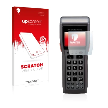 Vorderseite einer Produktverpackung mit dem Markenlogo upscreen. Daneben ist das Gerät Casio DT-930 mit dem zugehörigen Displa