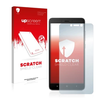 Vorderseite einer Produktverpackung mit dem Markenlogo upscreen. Daneben ist das Gerät Xiaomi Redmi Note 4 mit dem zugehörigen