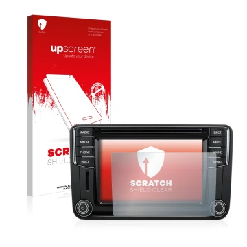 Vorderseite einer Produktverpackung mit dem Markenlogo upscreen. Daneben ist das Gerät Volkswagen T6 2015 Discover Media Plus 