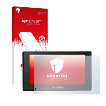 Vorderseite einer Produktverpackung mit dem Markenlogo upscreen. Daneben ist das Gerät Garmin DriveTrack 70LM mit dem zugehöri