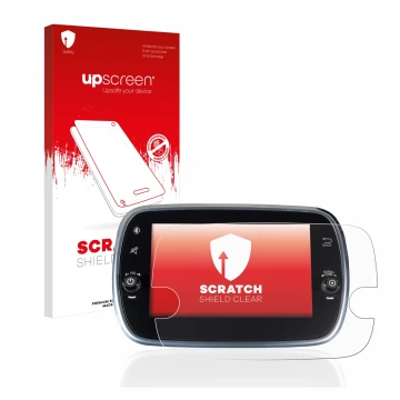 Vorderseite einer Produktverpackung mit dem Markenlogo upscreen. Daneben ist das Gerät Fiat 500 Abarth Uconnet 7