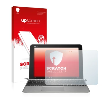 Vorderseite einer Produktverpackung mit dem Markenlogo upscreen. Daneben ist das Gerät ASUS Transformer Mini T102HA mit dem zu