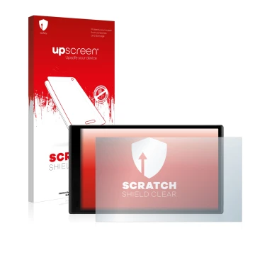 Vorderseite einer Produktverpackung mit dem Markenlogo upscreen. Daneben ist das Gerät Garmin DriveSmart 61 LMT-D mit dem zuge