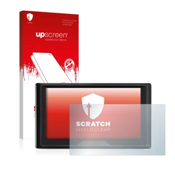 Vorderseite einer Produktverpackung mit dem Markenlogo upscreen. Daneben ist das Gerät Garmin Drive 61 LMT-S mit dem zugehörig