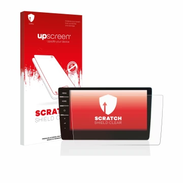 Vorderseite einer Produktverpackung mit dem Markenlogo upscreen. Daneben ist das Gerät Volkswagen Golf 7 Discover Pro 9.2