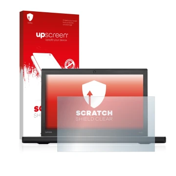 Vorderseite einer Produktverpackung mit dem Markenlogo upscreen. Daneben ist das Gerät Lenovo ThinkPad X270 mit dem zugehörige