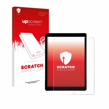 Vorderseite einer Produktverpackung mit dem Markenlogo upscreen. Daneben ist das Gerät Apple iPad Pro 12.9