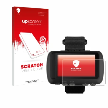 Vorderseite einer Produktverpackung mit dem Markenlogo upscreen. Daneben ist das Gerät Garmin Foretrex 601 mit dem zugehörigen