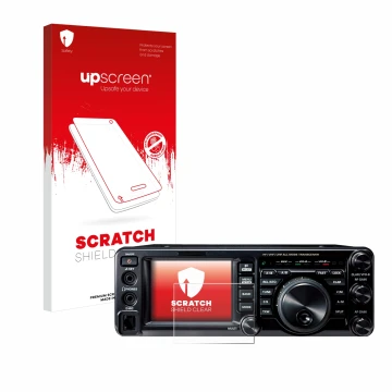 Vorderseite einer Produktverpackung mit dem Markenlogo upscreen. Daneben ist das Gerät Yaesu FT-991A mit dem zugehörigen Displ