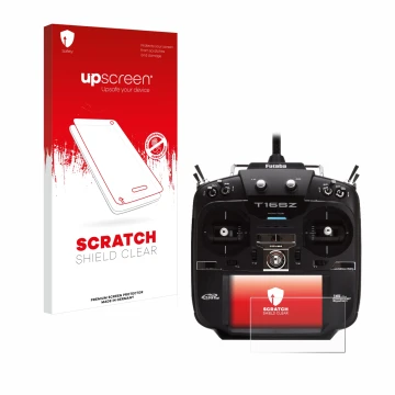 Vorderseite einer Produktverpackung mit dem Markenlogo upscreen. Daneben ist das Gerät Robbe Futaba T16SZ mit dem zugehörigen 