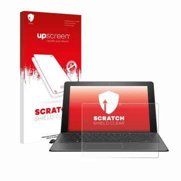 Vorderseite einer Produktverpackung mit dem Markenlogo upscreen. Daneben ist das Gerät HP Pro x2 612 G2 mit dem zugehörigen Di