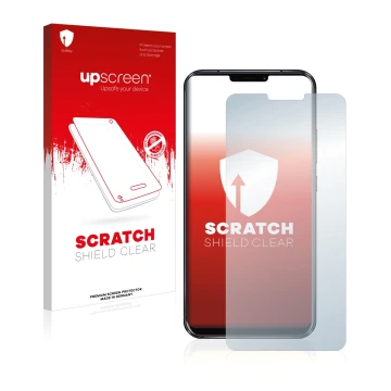 Vorderseite einer Produktverpackung mit dem Markenlogo upscreen. Daneben ist das Gerät ASUS ZenFone 5z ZS620KL mit dem zugehör