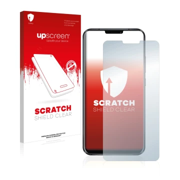 Vorderseite einer Produktverpackung mit dem Markenlogo upscreen. Daneben ist das Gerät ASUS ZenFone 5 ZE620KL mit dem zugehöri