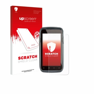 Vorderseite einer Produktverpackung mit dem Markenlogo upscreen. Daneben ist das Gerät Honeywell Dolphin CT60 mit dem zugehöri